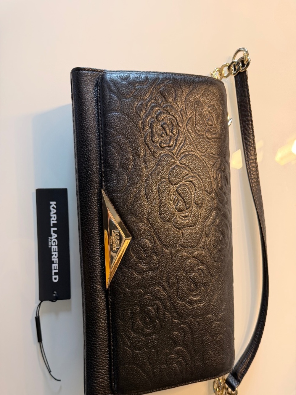 Karl Lagerfeld Handbag/Leather/with leather and chain Shoulder Strap/Black